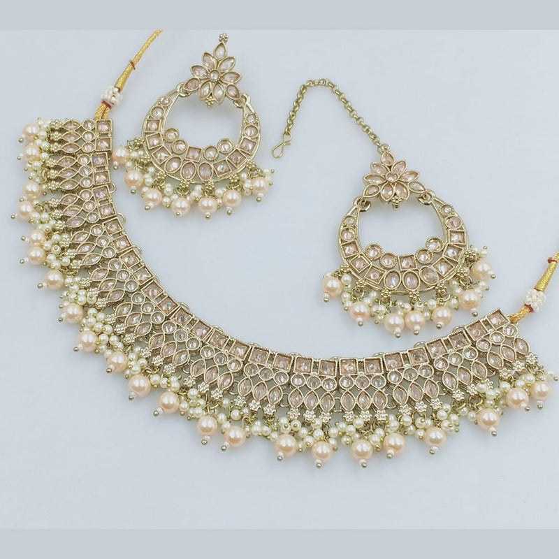 Rajwadi Collection Gold Plated Crystal Stone And Beads Necklace Set