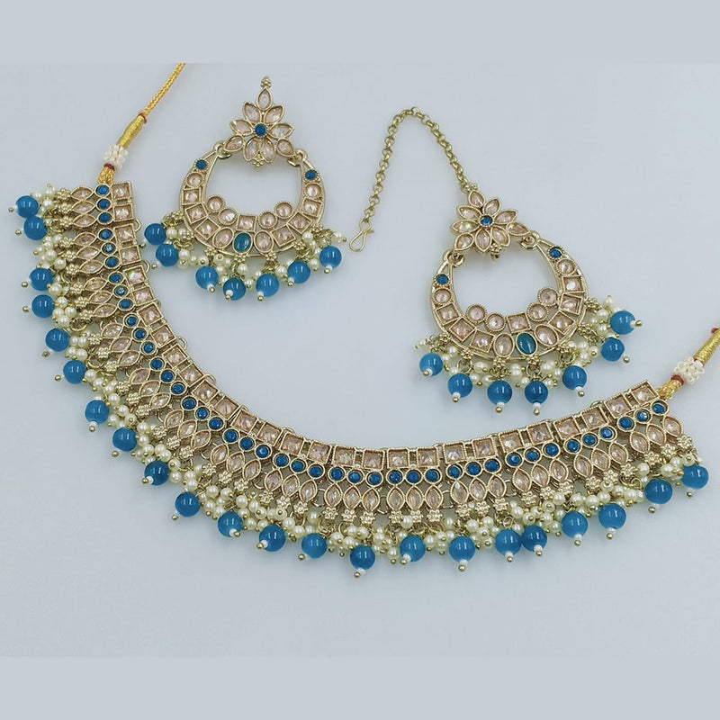 Rajwadi Collection Gold Plated Crystal Stone And Beads Necklace Set