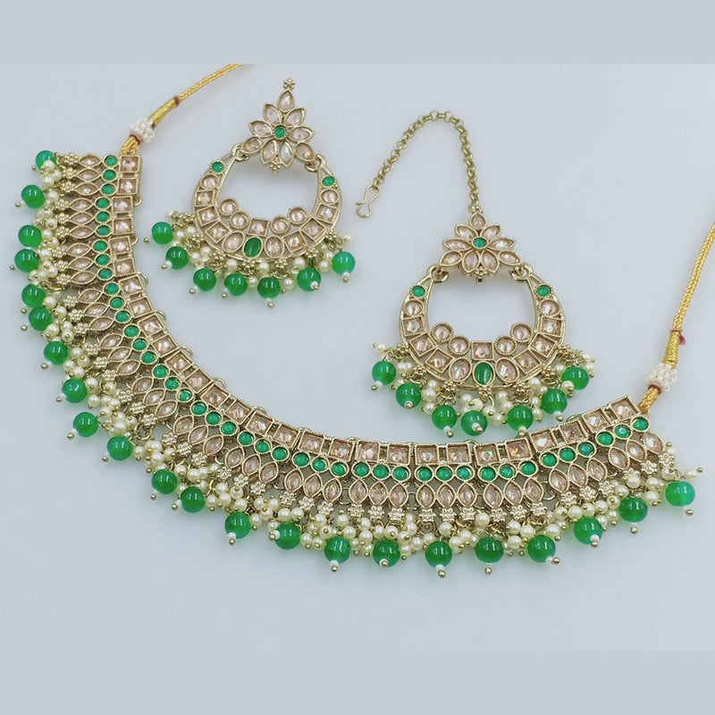 Rajwadi Collection Gold Plated Crystal Stone And Beads Necklace Set