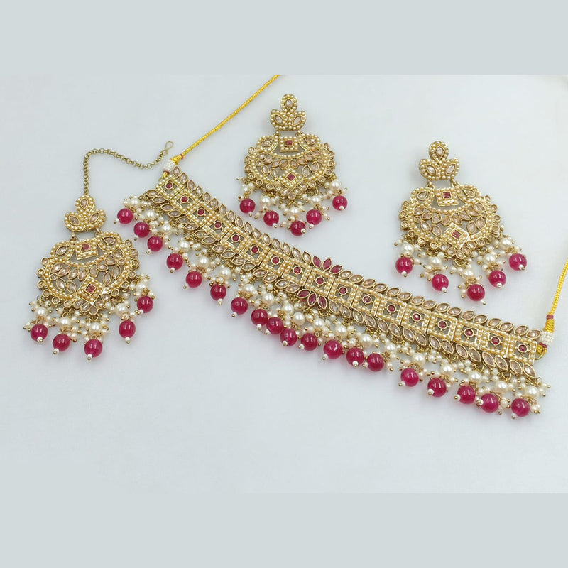 Rajwadi Collection Gold Plated Crystal Stone And Beads Choker  Necklace Set