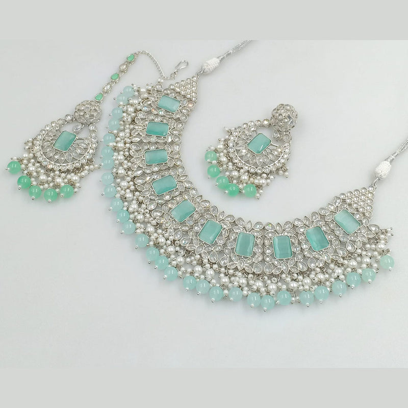 Rajwadi Collection Silver Plated Crystal Stone And Beads Necklace Set