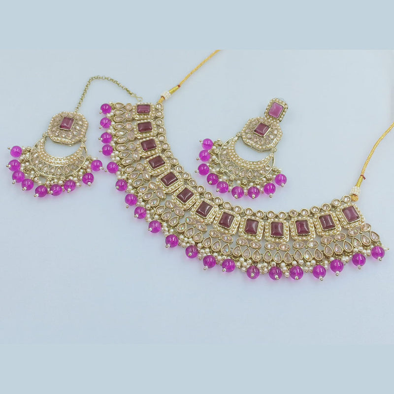 Rajwadi Collection Gold  Plated Crystal Stone And Beads Necklace Set