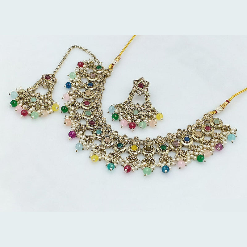 Rajwadi Collection Gold Plated Crystal Stone And Pearls Necklace Set