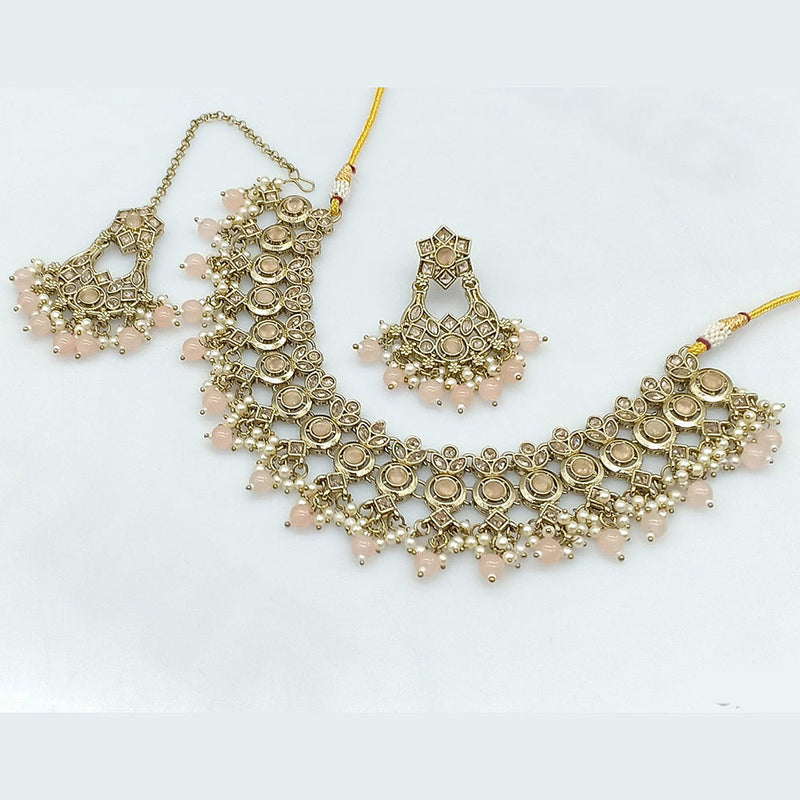 Rajwadi Collection Gold Plated Crystal Stone And Pearls Necklace Set