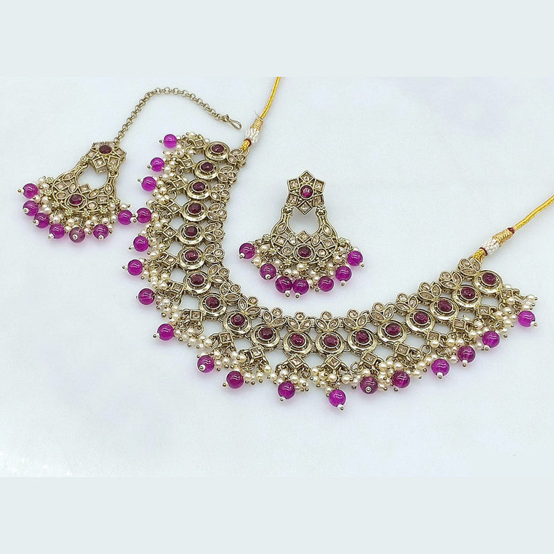 Rajwadi Collection Gold Plated Crystal Stone And Pearls Necklace Set