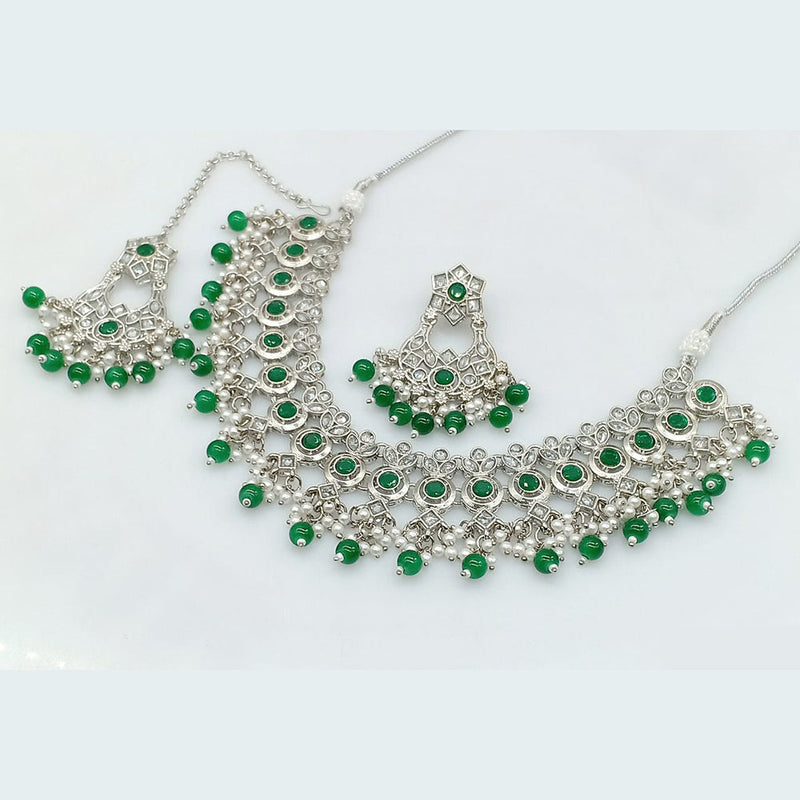 Rajwadi Collection Silver Plated Crystal Stone And Pearls Necklace Set