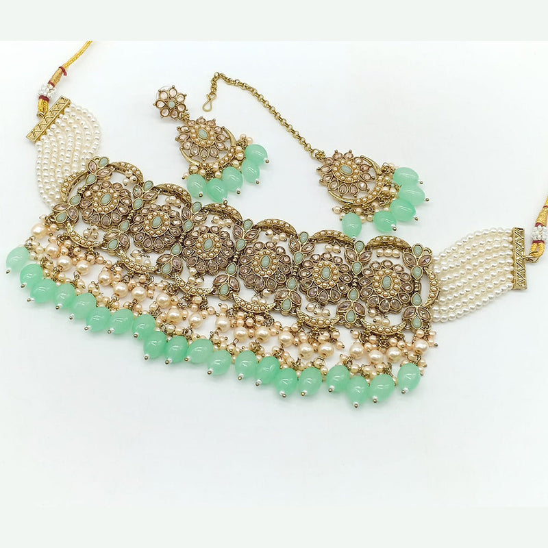 Rajwadi Collection Gold Plated Crystal Stone And Beads Choker Necklace Set