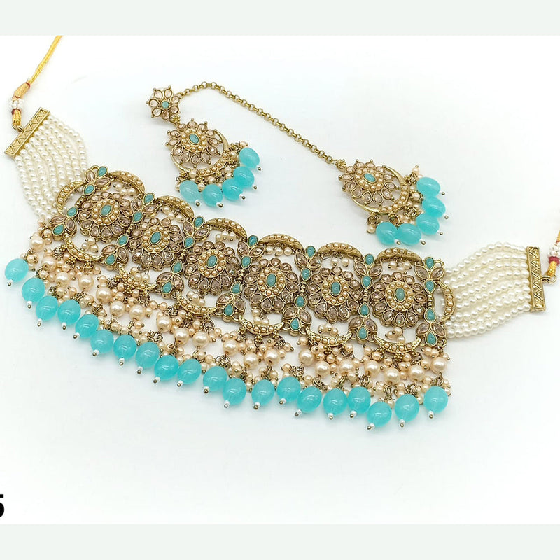 Rajwadi Collection Gold Plated Crystal Stone And Beads Choker Necklace Set