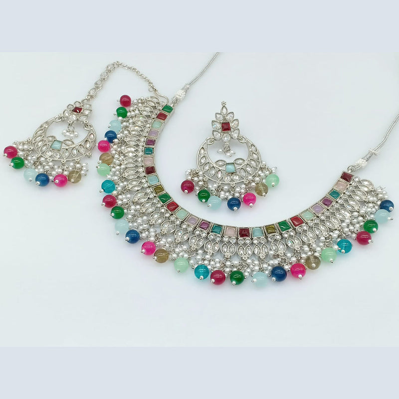 Rajwadi Collection Silver Plated Crystal Stone And Beads Necklace Set