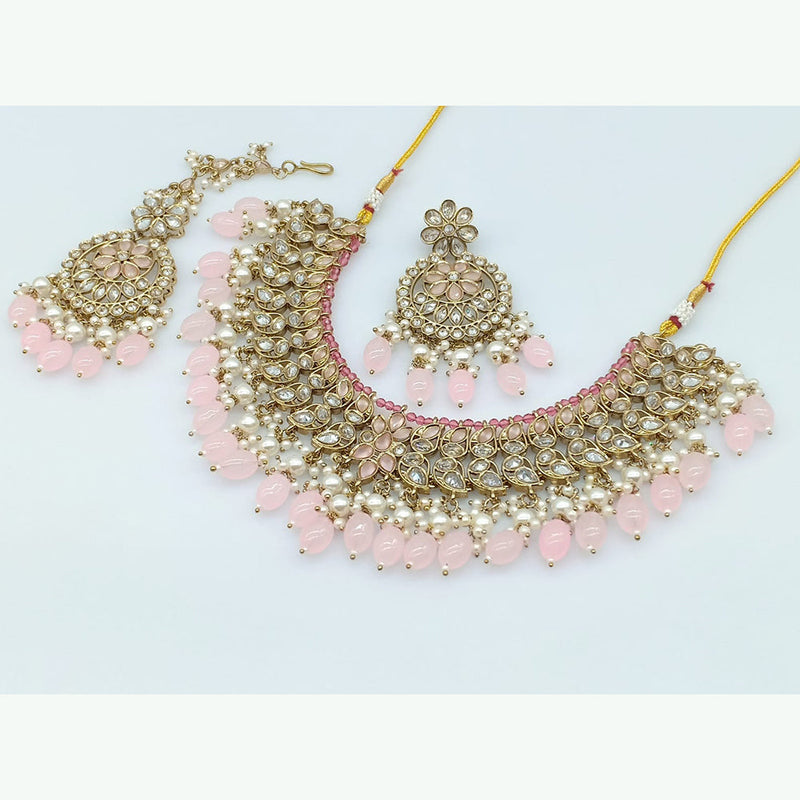 Rajwadi Collection Gold Plated Crystal Stone And Beads Necklace Set