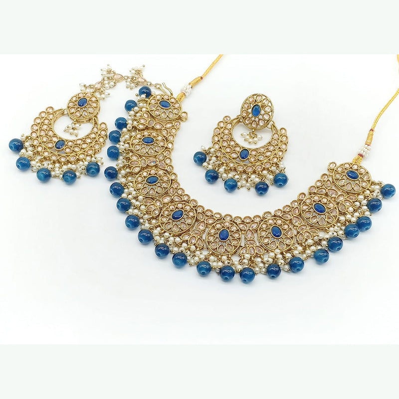 Rajwadi Collection Gold Plated Crystal Stone And Beads Necklace Set