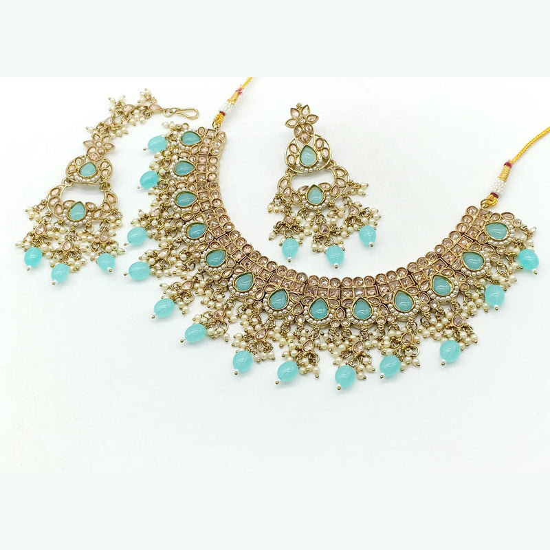 Rajwadi Collection Gold Plated Crystal Stone And Beads Necklace Set