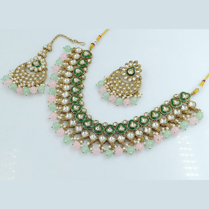 Rajwadi Collection Gold Plated Kundan Stone And Meenakari Necklace Set