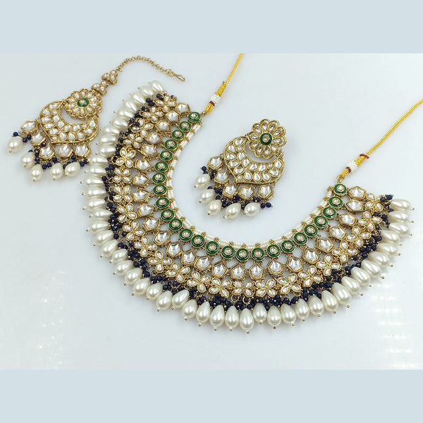 Rajwadi Collection Gold Plated Kundan Stone And Meenakari Necklace Set