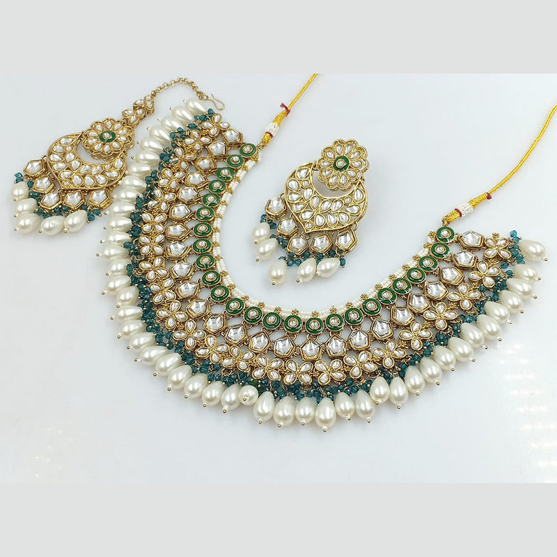 Rajwadi Collection Gold Plated Kundan Stone And Meenakari Necklace Set