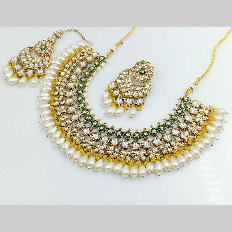 Rajwadi Collection Gold Plated Kundan Stone And Meenakari Necklace Set