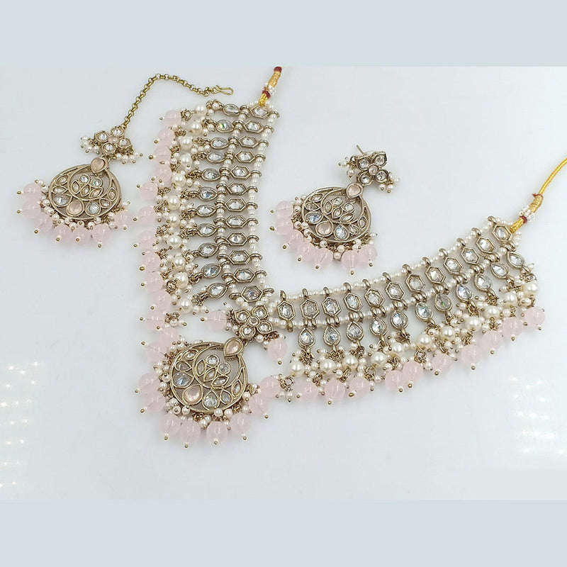 Rajwadi Collection Gold Plated Crystal Stone And Beads Necklace Set