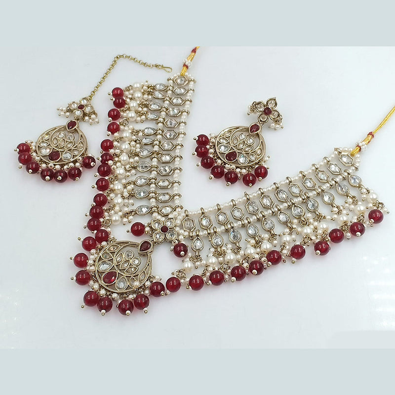 Rajwadi Collection Gold Plated Crystal Stone And Beads Necklace Set