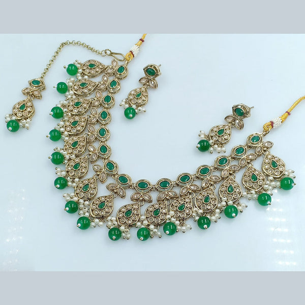 Rajwadi Collection Gold Plated Crystal Stone And Beads Necklace Set