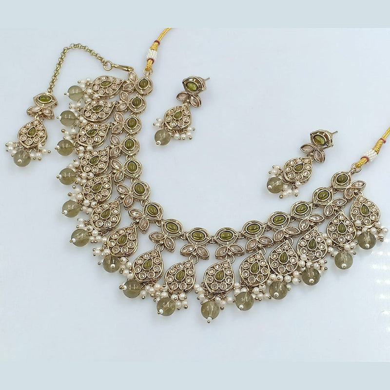 Rajwadi Collection Gold Plated Crystal Stone And Beads Necklace Set