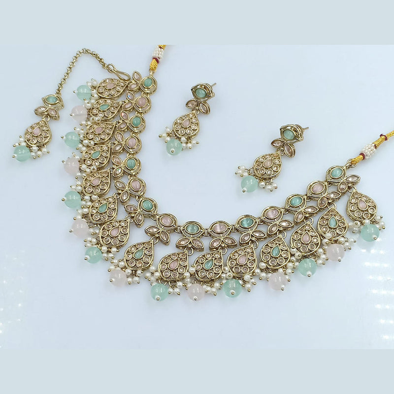 Rajwadi Collection Gold Plated Crystal Stone And Beads Necklace Set