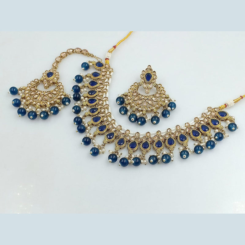 Rajwadi Collection Gold Plated Crystal Stone And Beads Necklace Set