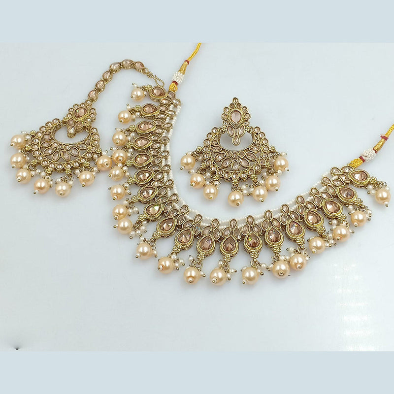 Rajwadi Collection Gold Plated Crystal Stone And Beads Necklace Set