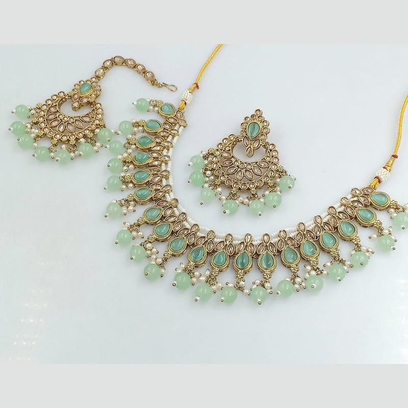 Rajwadi Collection Gold Plated Crystal Stone And Beads Necklace Set