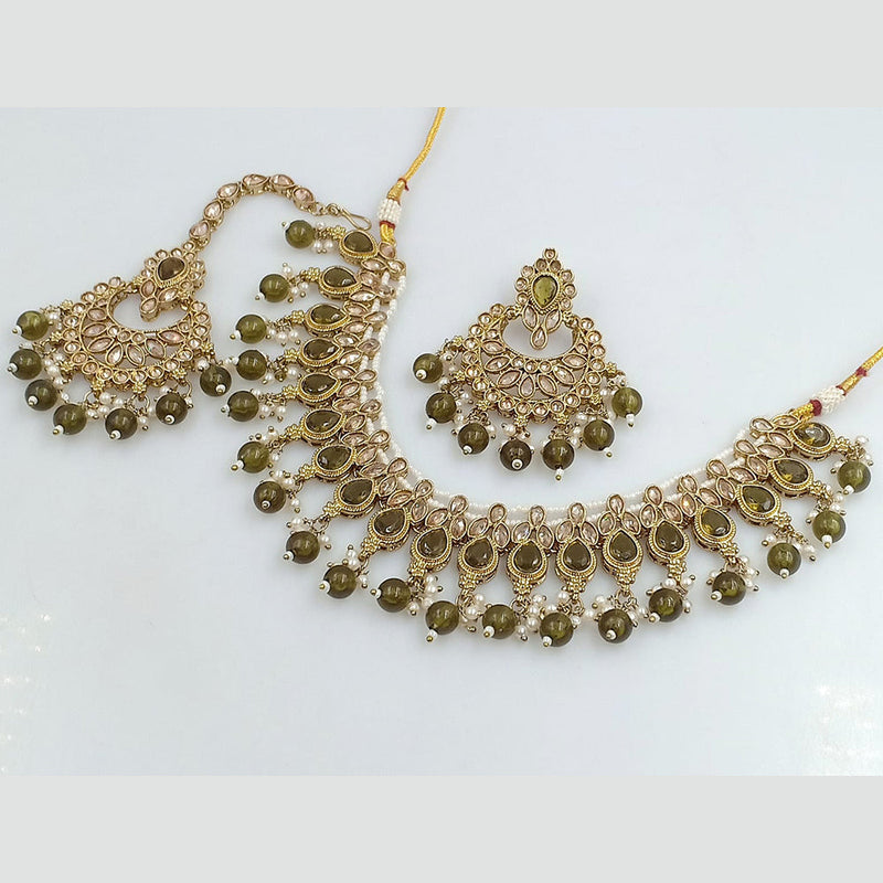 Rajwadi Collection Gold Plated Crystal Stone And Beads Necklace Set