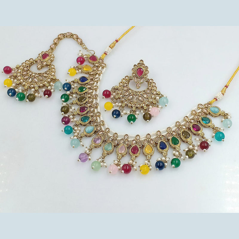 Rajwadi Collection Gold Plated Crystal Stone And Beads Necklace Set