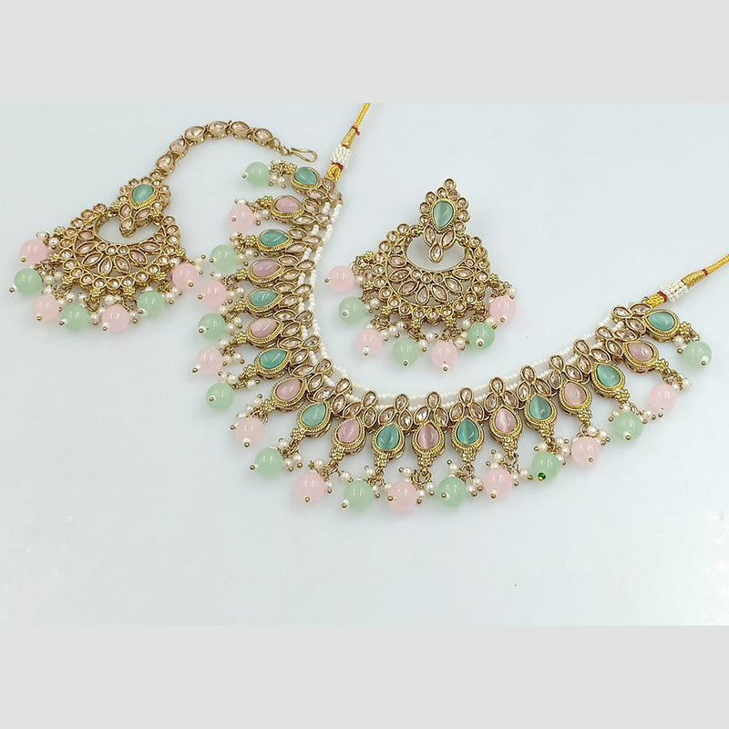 Rajwadi Collection Gold Plated Crystal Stone And Beads Necklace Set