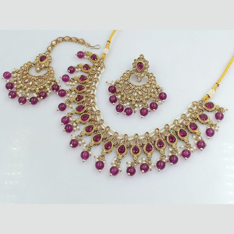 Rajwadi Collection Gold Plated Crystal Stone And Beads Necklace Set