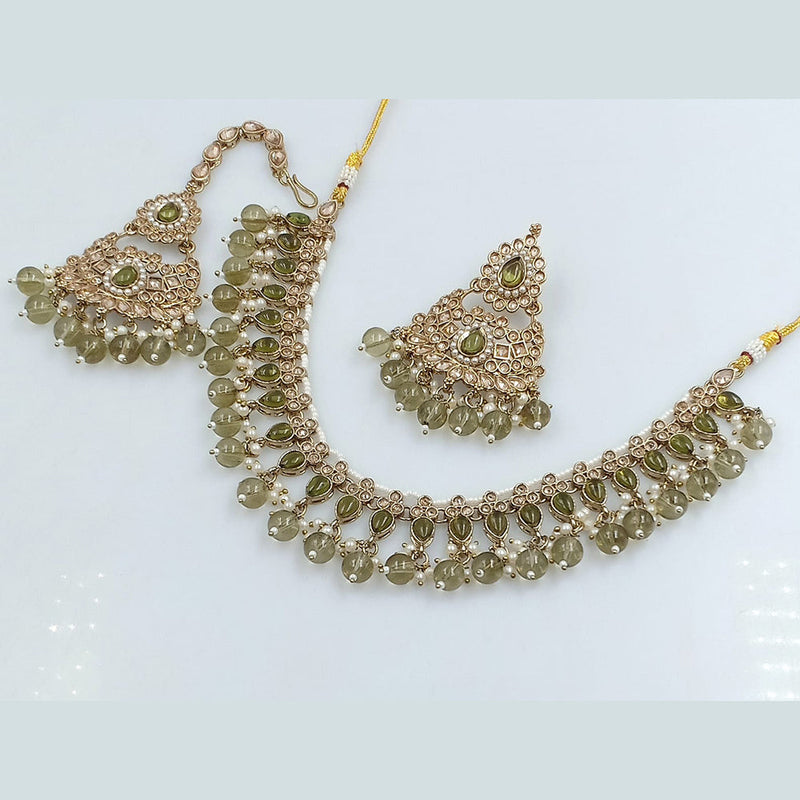 Rajwadi Collection Gold Plated Crystal Stone And Beads Necklace Set