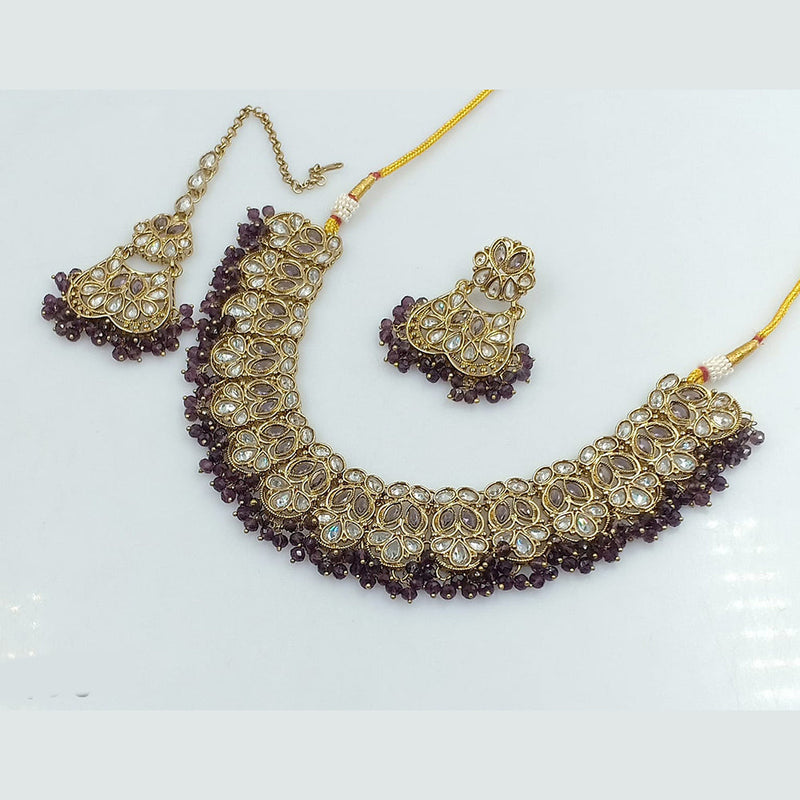 Rajwadi Collection Gold Plated Crystal Stone And Beads Necklace Set