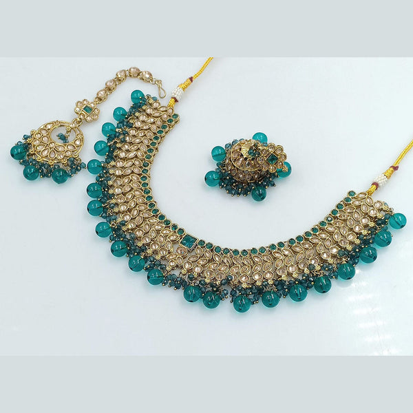 Rajwadi Collection Gold Plated Crystal Stone And Beads Necklace Set