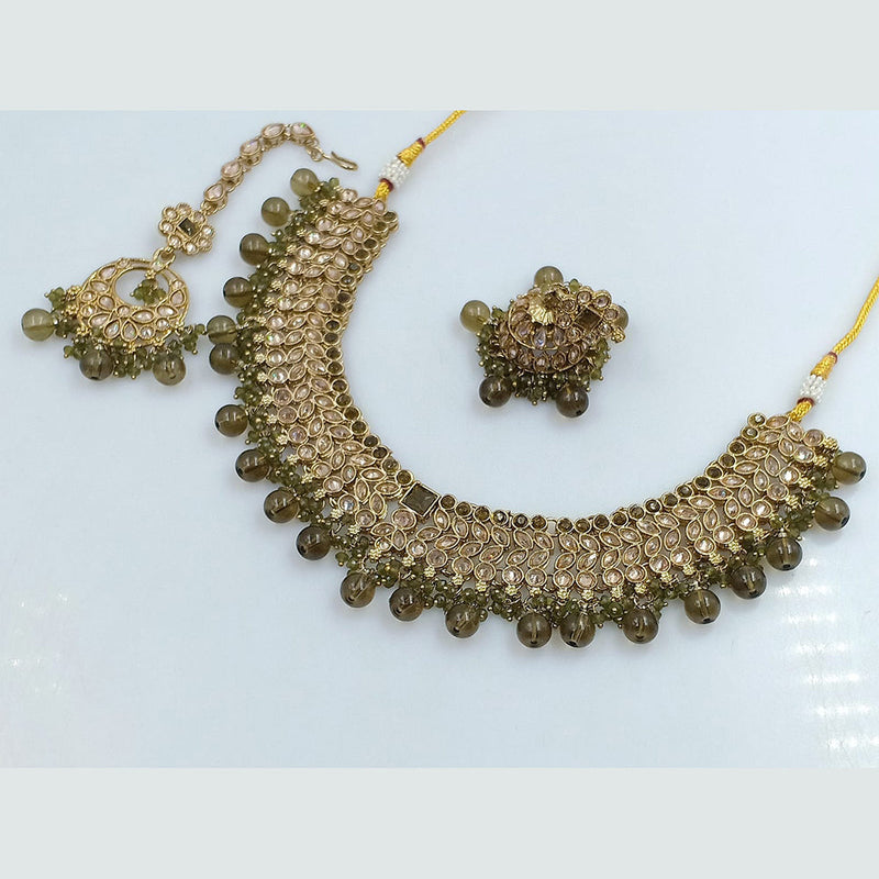 Rajwadi Collection Gold Plated Crystal Stone And Beads Necklace Set