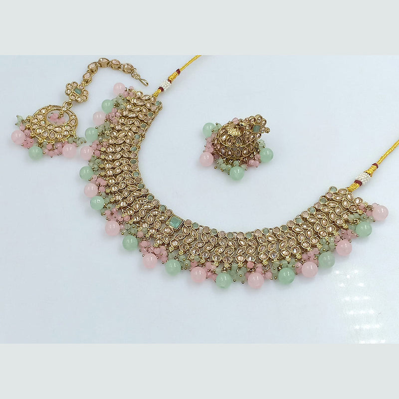 Rajwadi Collection Gold Plated Crystal Stone And Beads Necklace Set