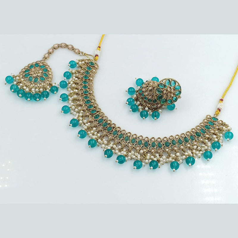 Rajwadi Collection Gold Plated Crystal Stone And Beads Necklace Set