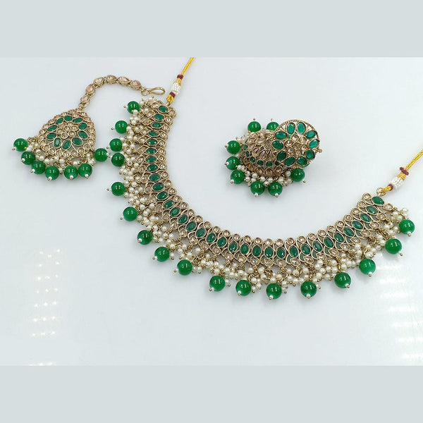 Rajwadi Collection Gold Plated Crystal Stone And Beads Necklace Set