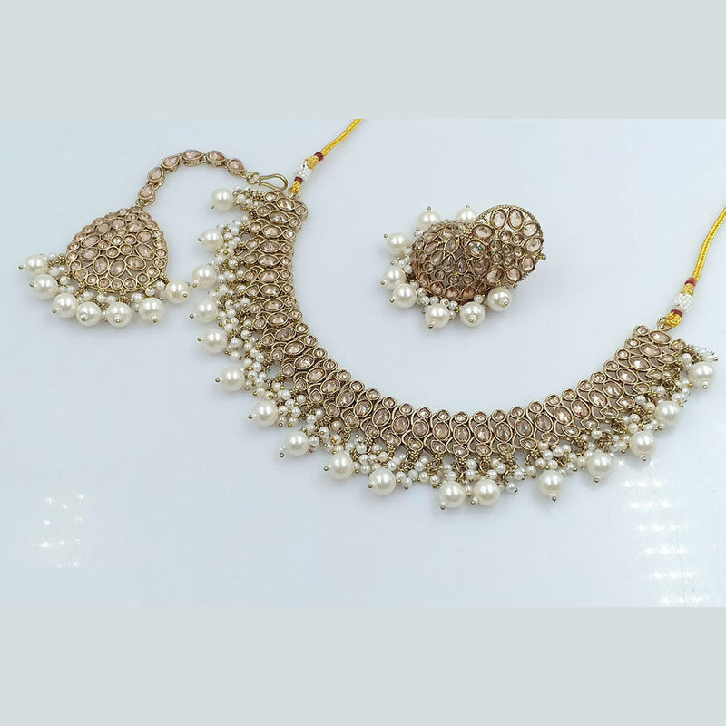 Rajwadi Collection Gold Plated Crystal Stone And Beads Necklace Set