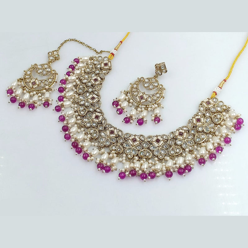 Rajwadi Collection Gold Plated Crystal Stone And Beads Necklace Set