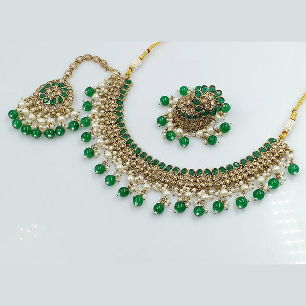 Rajwadi Collection Gold Plated Crystal Stone And Beads Necklace Set