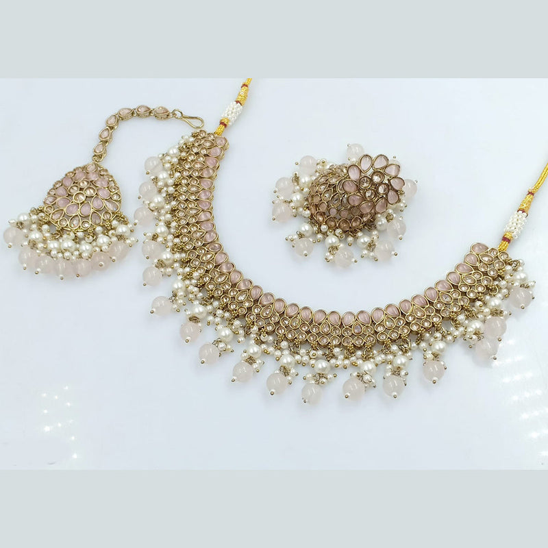 Rajwadi Collection Gold Plated Crystal Stone And Beads Necklace Set