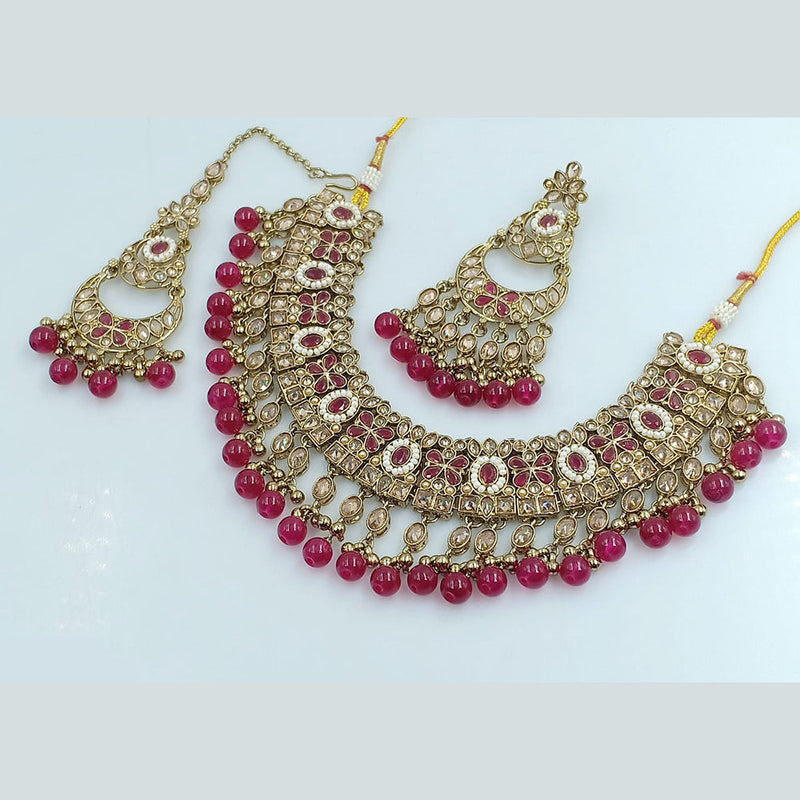 Rajwadi Collection Gold Plated Crystal Stone And Beads Necklace Set