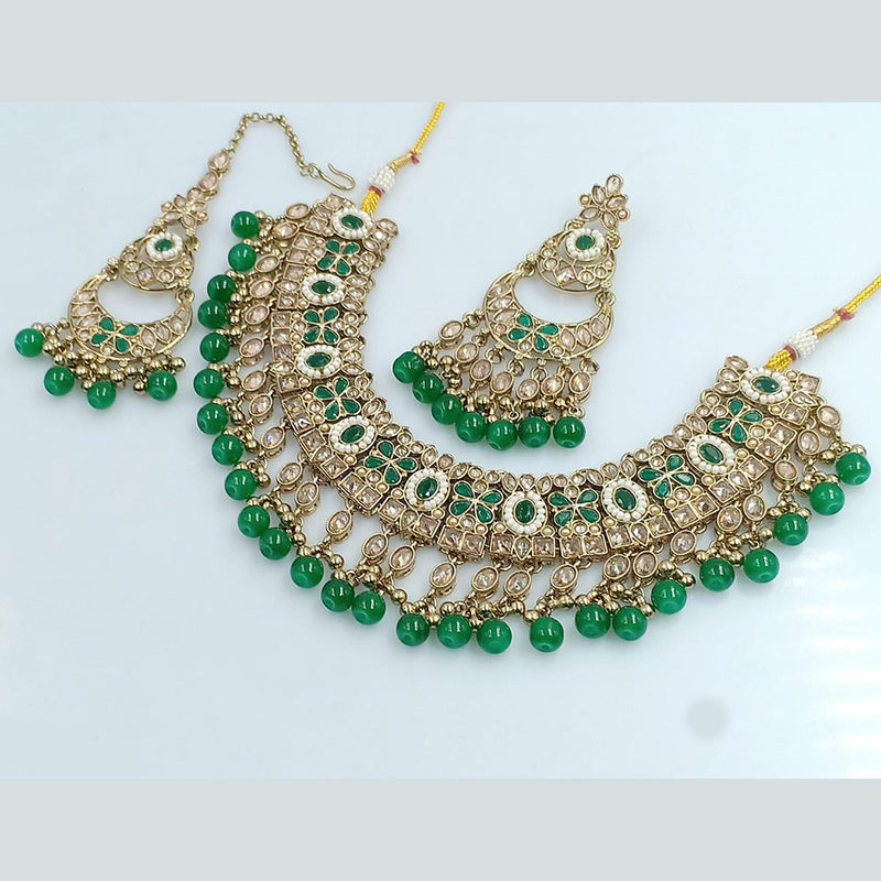 Rajwadi Collection Gold Plated Crystal Stone And Beads Necklace Set