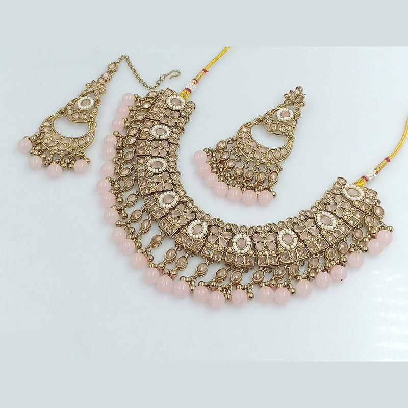 Rajwadi Collection Gold Plated Crystal Stone And Beads Necklace Set