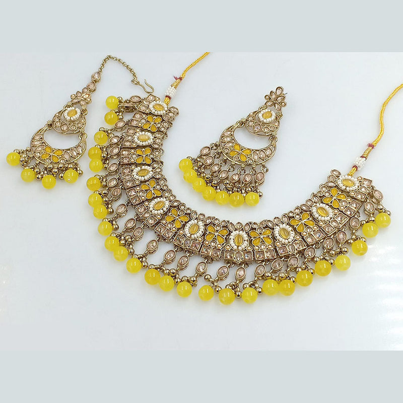 Rajwadi Collection Gold Plated Crystal Stone And Beads Necklace Set