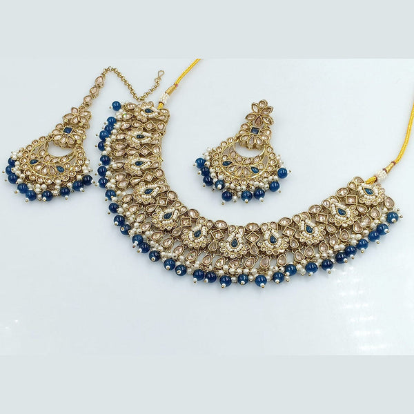 Rajwadi Collection Gold Plated Crystal Stone And Beads Necklace Set