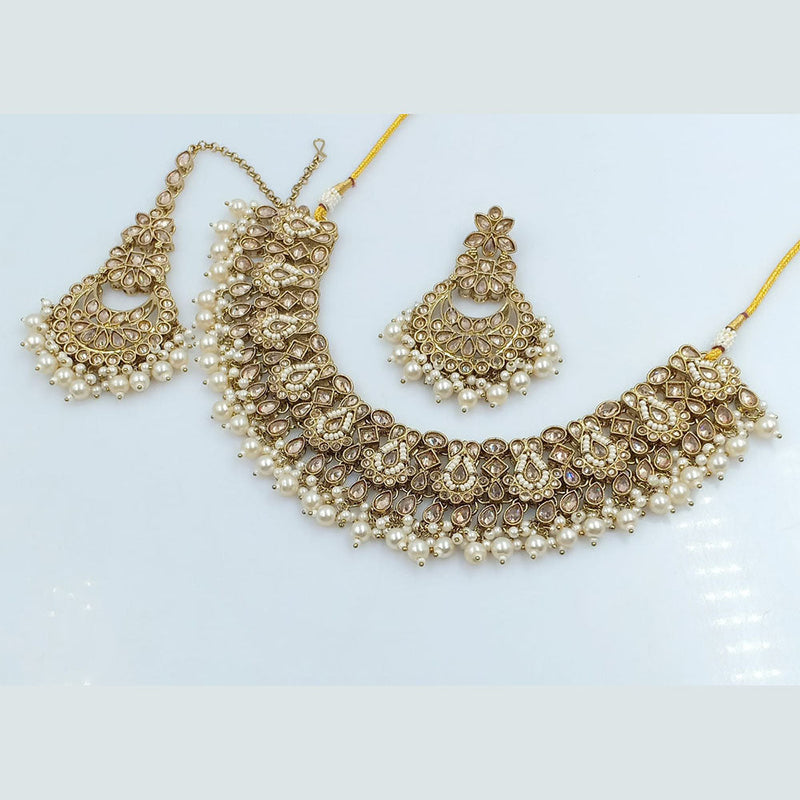 Rajwadi Collection Gold Plated Crystal Stone And Beads Necklace Set