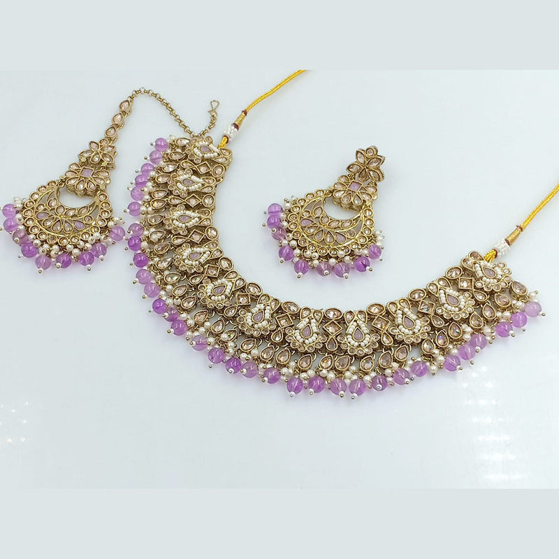 Rajwadi Collection Gold Plated Crystal Stone And Beads Necklace Set